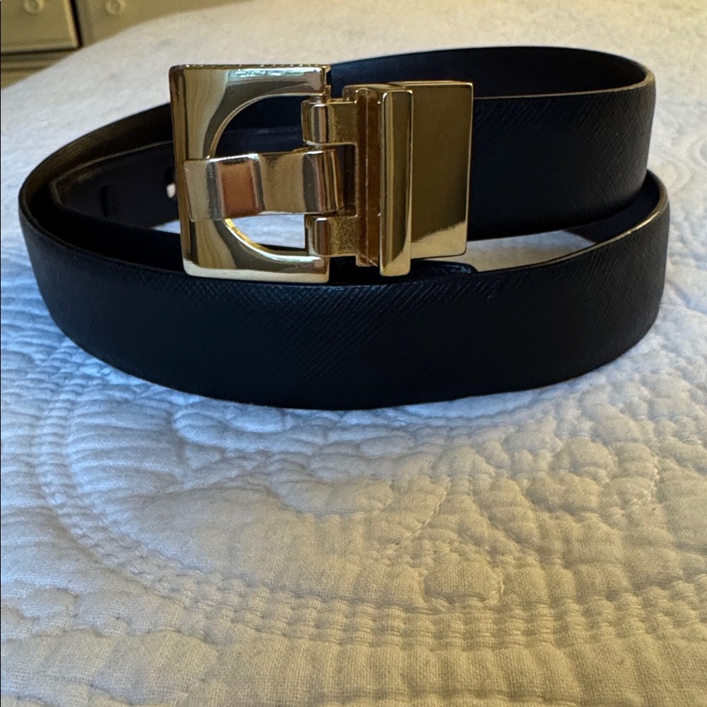 Anne Klein Black Leather Belt with Gold Buckle